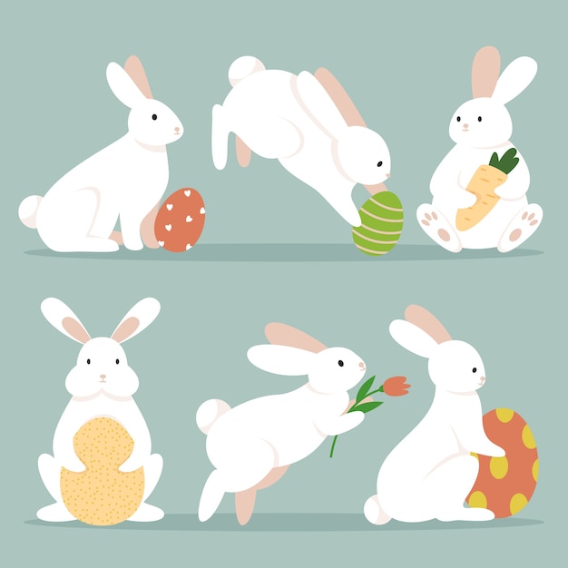 Colección plana de conejos de pascua