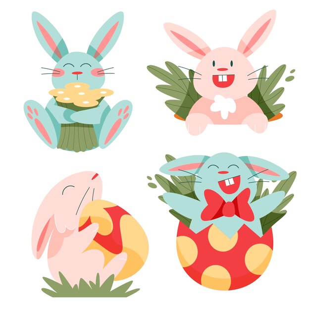 Colección plana de conejos de pascua
