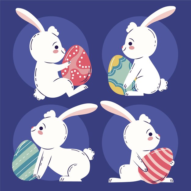 Colección plana de conejos de pascua