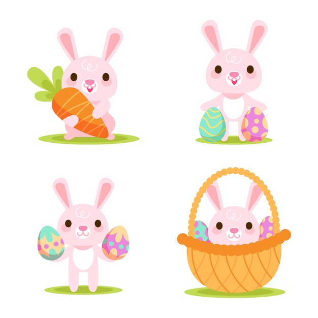 Colección plana de conejos de pascua