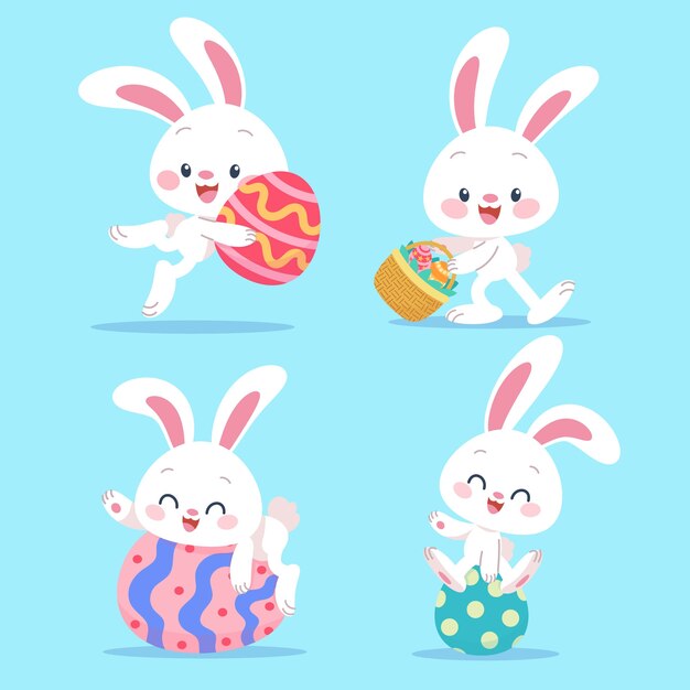 Colección plana de conejos de pascua