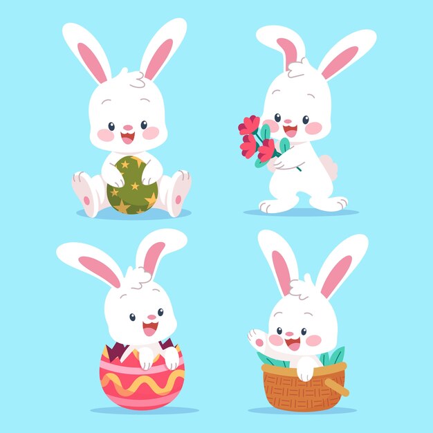 Colección plana de conejos de pascua