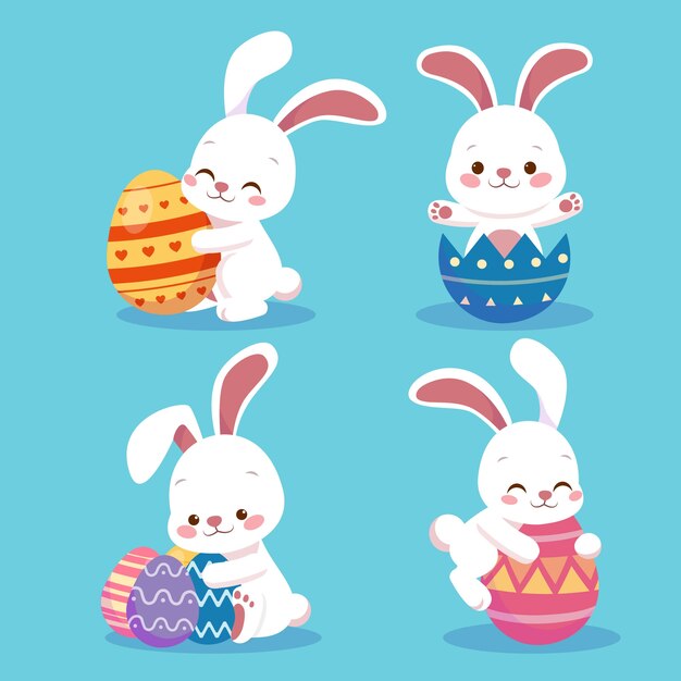 Colección plana de conejos de pascua