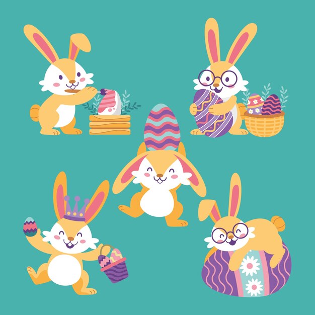 Colección plana de conejos de pascua