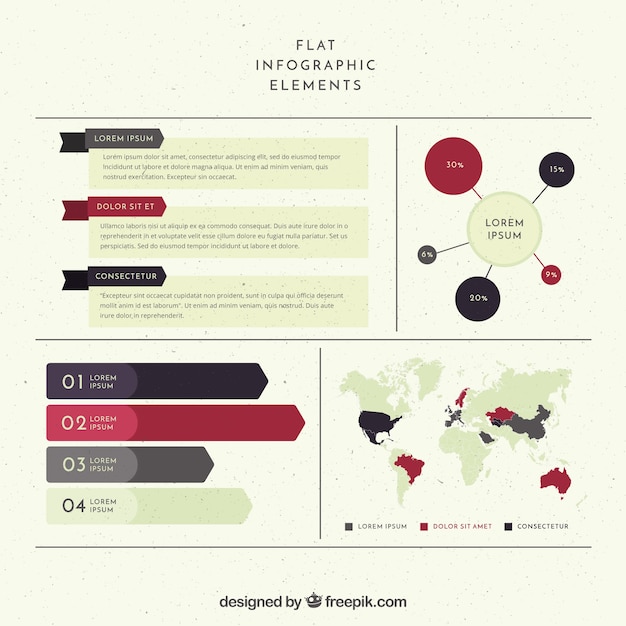 Vector gratuito colección plana de diferentes tipos de elementos infográficos