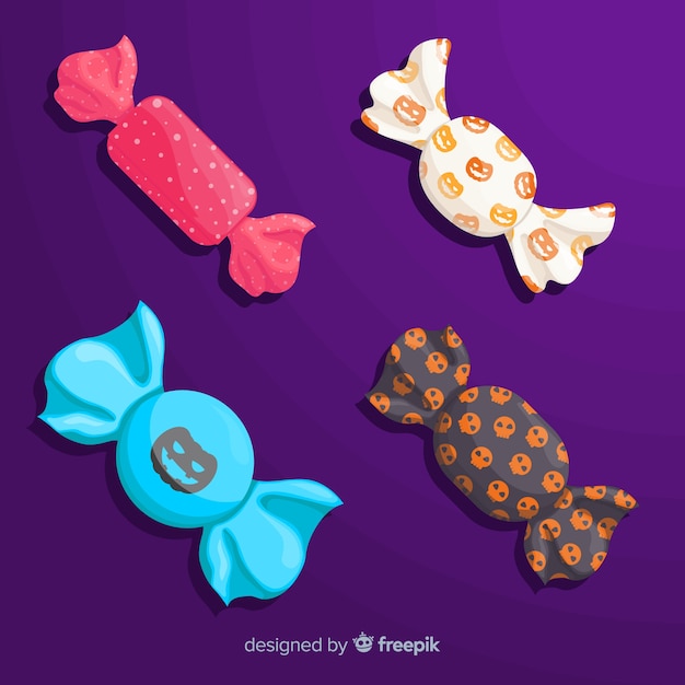 Vector gratuito colección plana de dulces de halloween