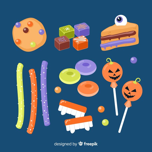 Vector gratuito colección plana de dulces de halloween