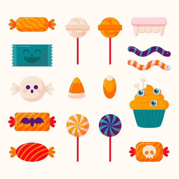 Colección plana de dulces de halloween