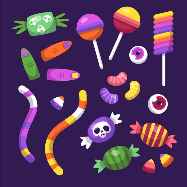 Colección plana de dulces de halloween