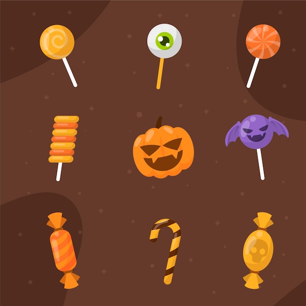 Vector gratuito colección plana de dulces de halloween