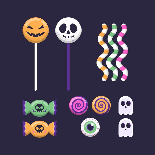 Colección plana de dulces de halloween