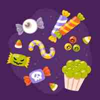 Vector gratuito colección plana de dulces de halloween