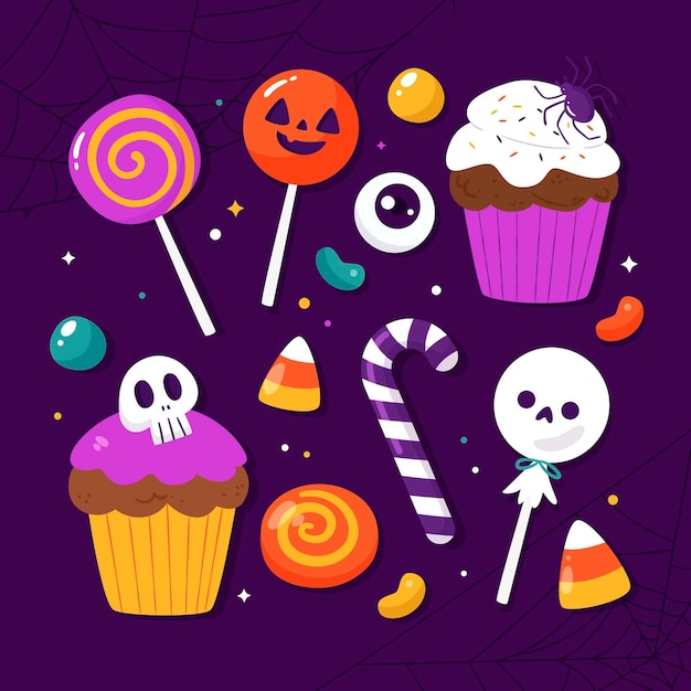 Colección plana de dulces de halloween