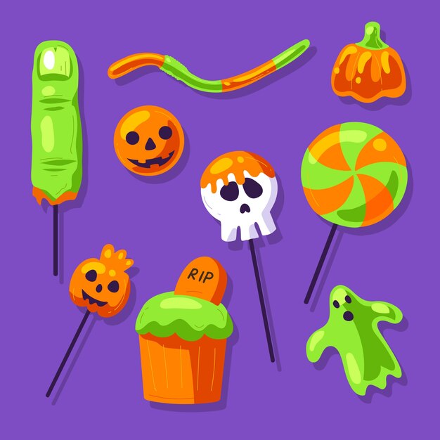 Colección plana de dulces de halloween