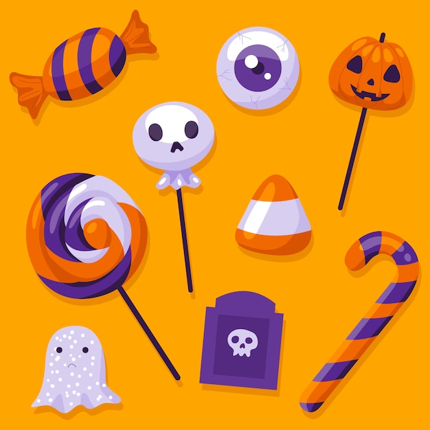 Vector gratuito colección plana de dulces de halloween