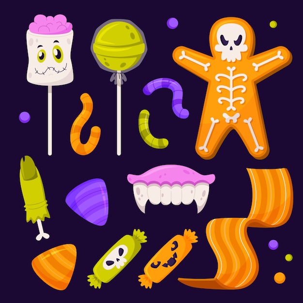 Vector gratuito colección plana de dulces de halloween