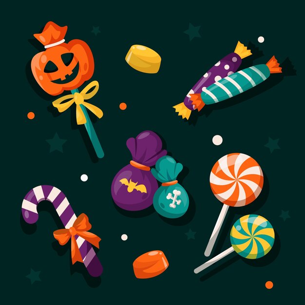Colección plana de dulces de halloween