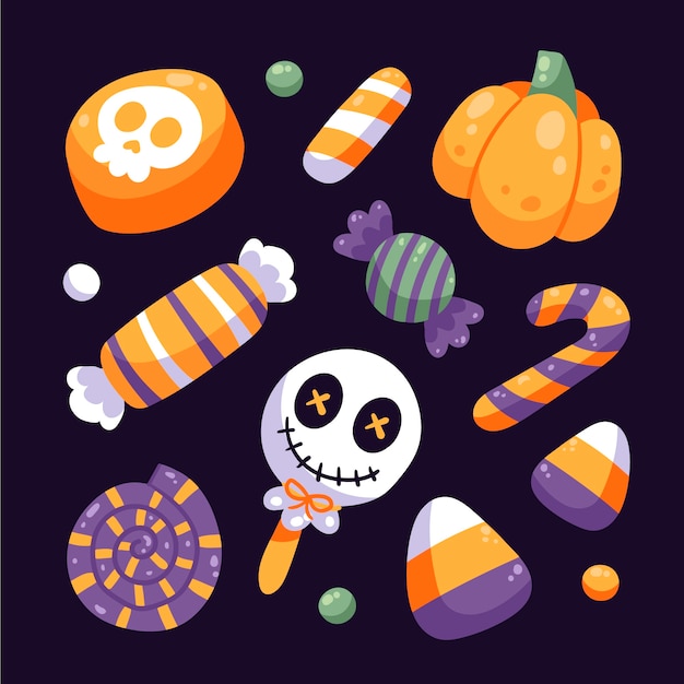 Vector gratuito colección plana de dulces de halloween