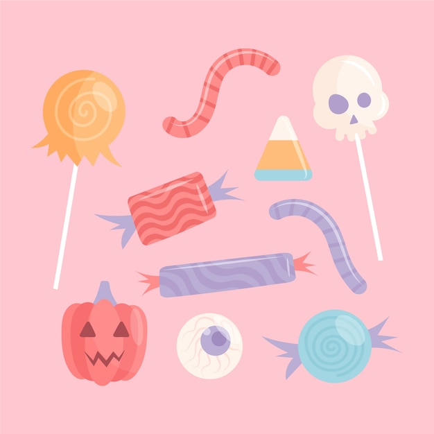 Vector gratuito colección plana de dulces de halloween