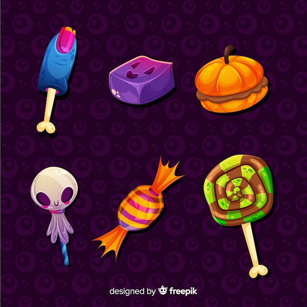 Vector gratuito colección plana de dulces de halloween