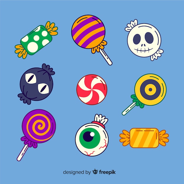 Vector gratuito colección plana de dulces redondos de halloween