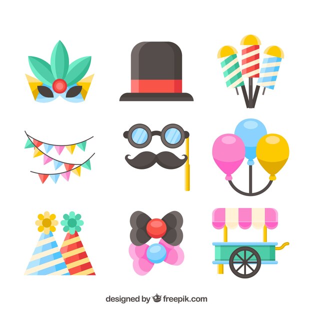 Colección plana de elementos de carnaval
