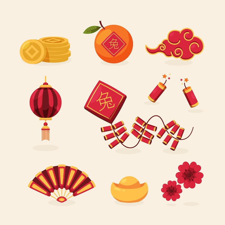 Vector gratuito colección plana de elementos de celebración de año nuevo chino