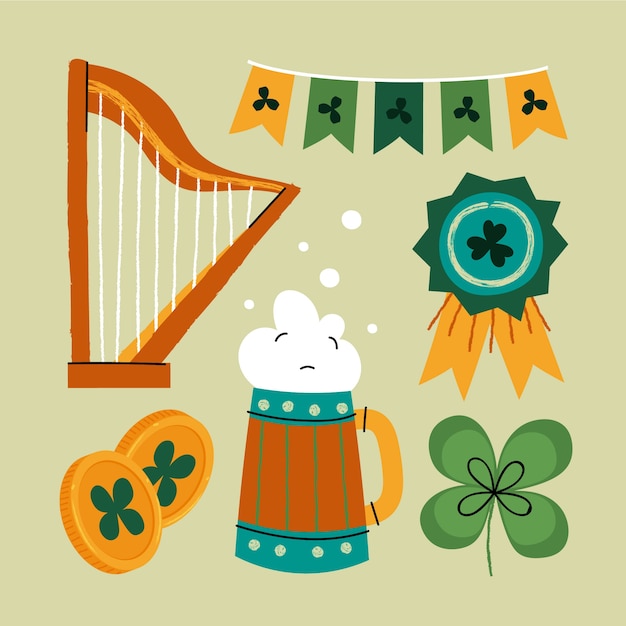 Vector gratuito colección plana de elementos de celebración del día de san patricio