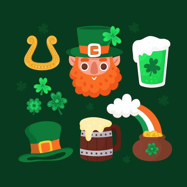 Vector gratuito colección plana de elementos de celebración del día de san patricio