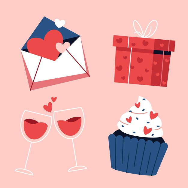 Colección plana de elementos de celebración del día de san valentín