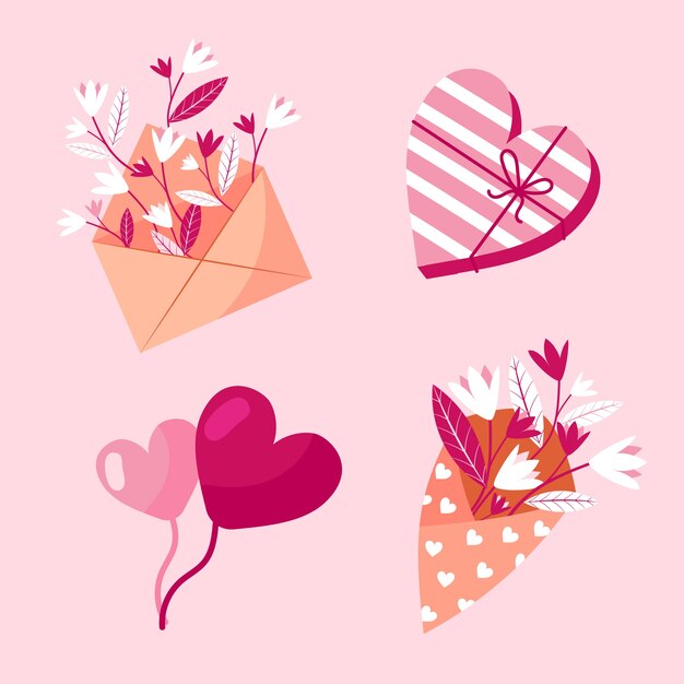 Colección plana de elementos de celebración del día de san valentín