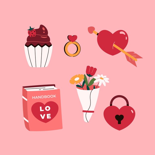 Colección plana de elementos de celebración del día de san valentín
