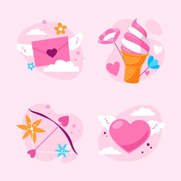 Colección plana de elementos de celebración del día de san valentín