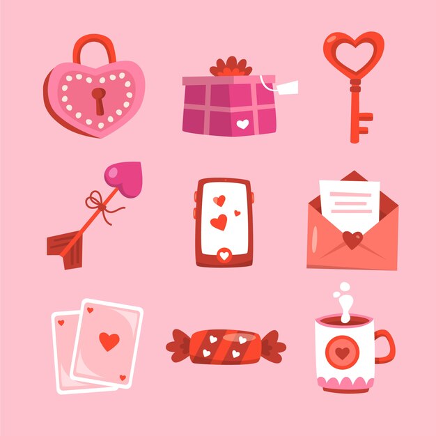 Colección plana de elementos de celebración del día de san valentín