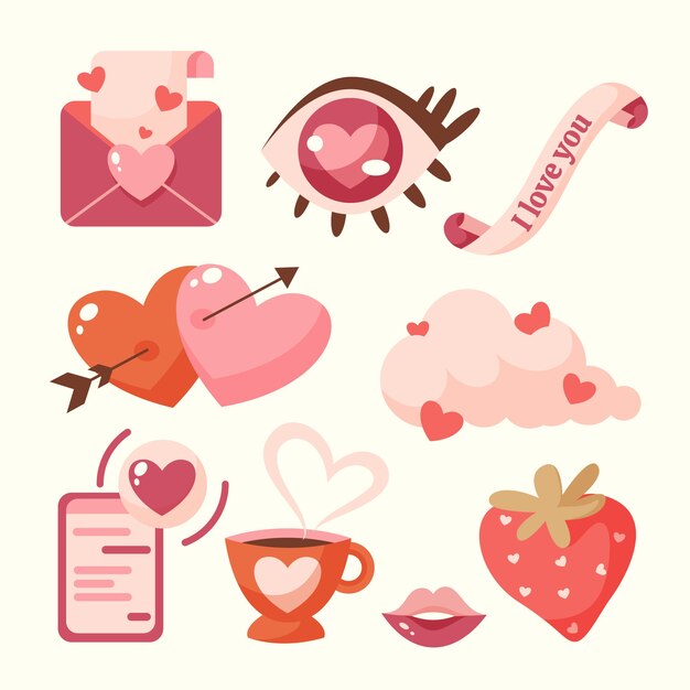 Colección plana de elementos de celebración del día de san valentín