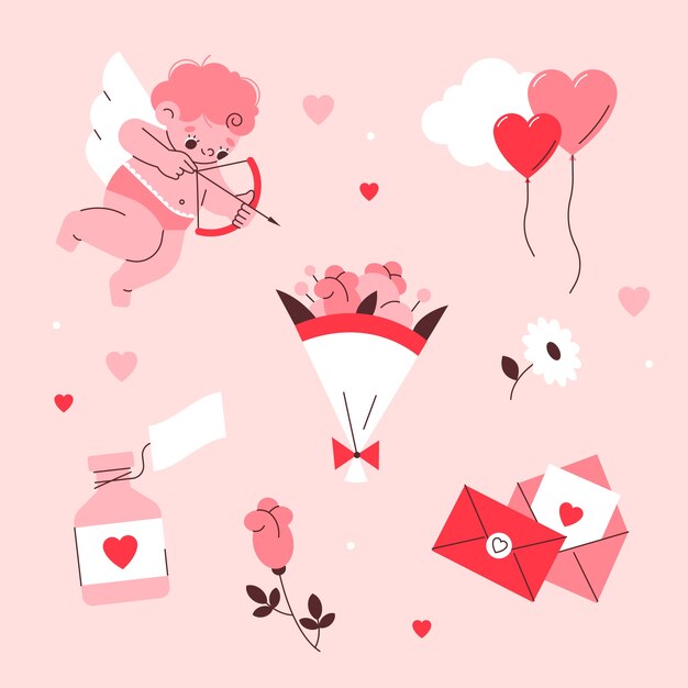 Colección plana de elementos de celebración del día de san valentín