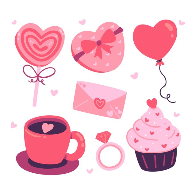 Colección plana de elementos de celebración del día de san valentín