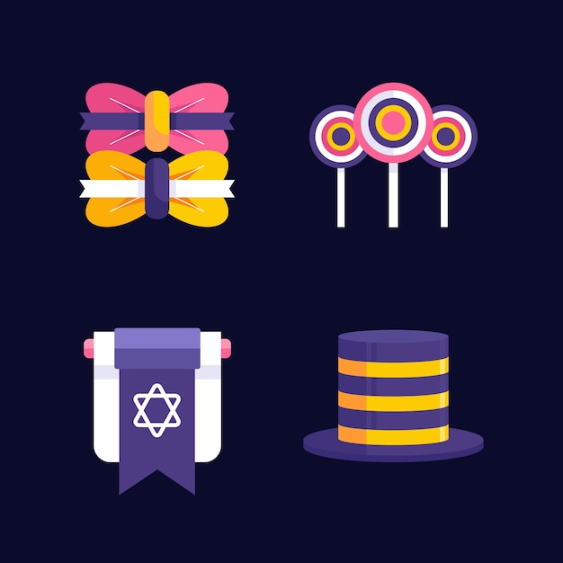 Vector gratuito colección plana de elementos de celebración navideña de purim