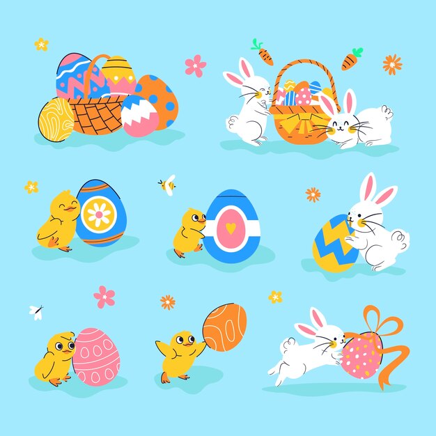 Colección plana de elementos de celebración de pascua