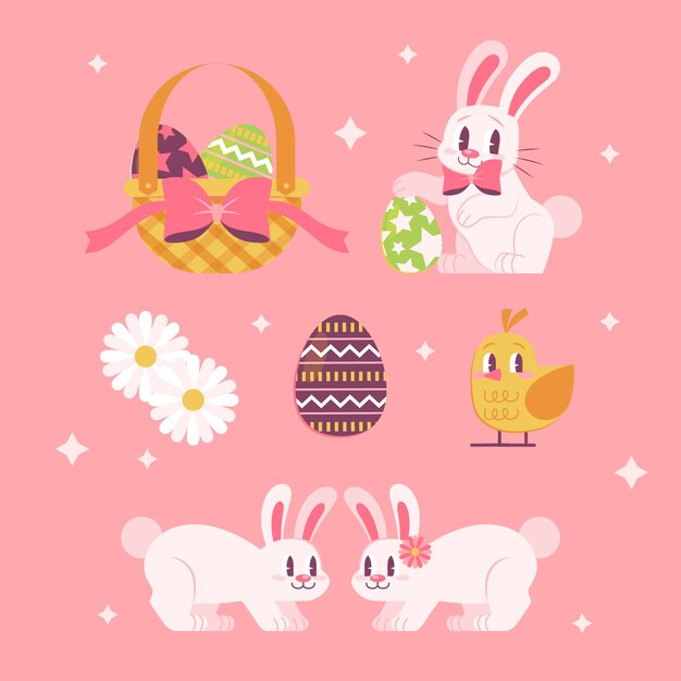 Colección plana de elementos de celebración de pascua