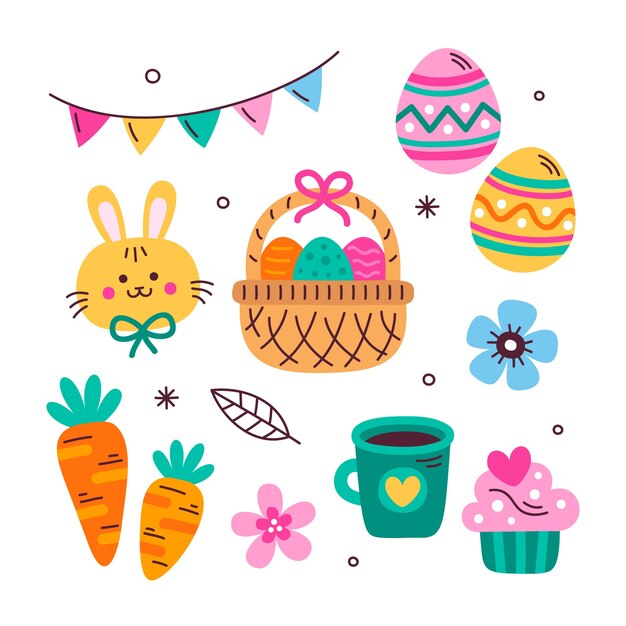 Colección plana de elementos de celebración de pascua