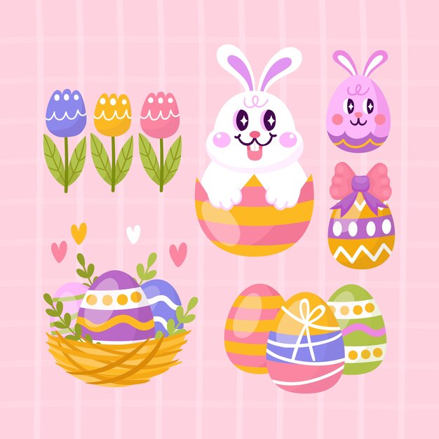 Colección plana de elementos de celebración de pascua