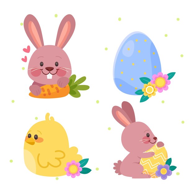 Colección plana de elementos de celebración de pascua