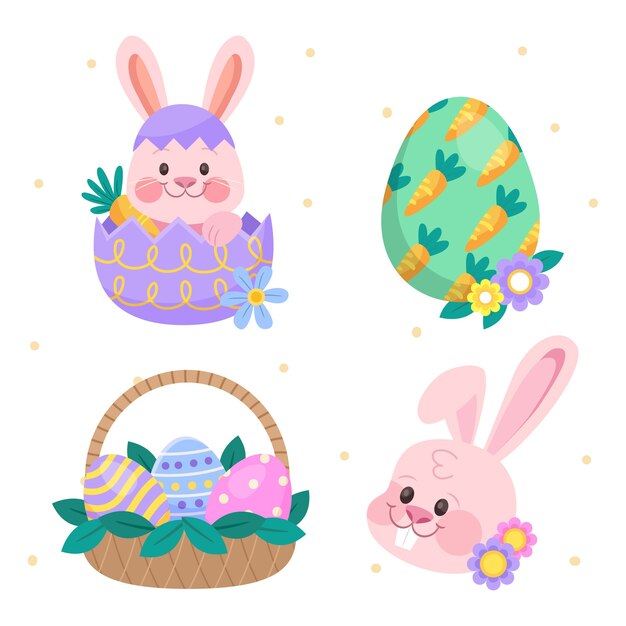 Colección plana de elementos de celebración de pascua