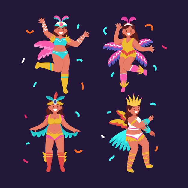 Colección plana de elementos de diseño de carnaval brasileño