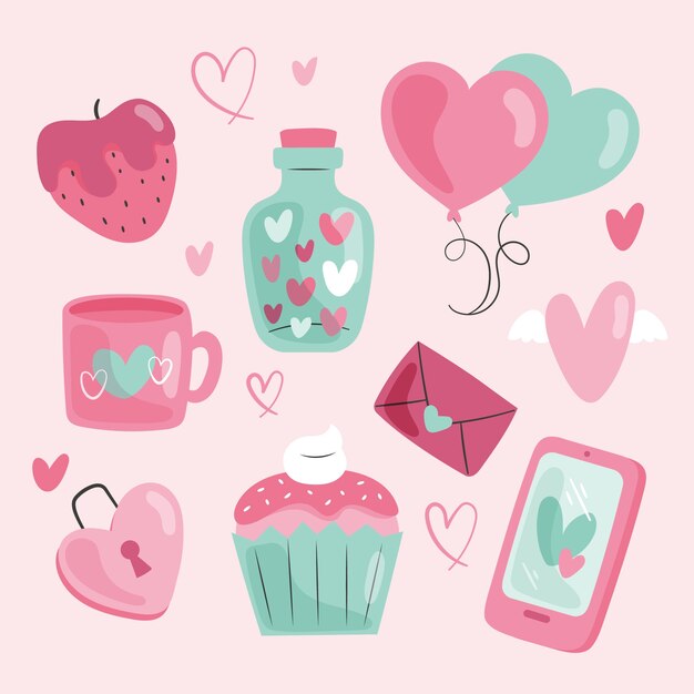 Colección plana de elementos de diseño de san valentín