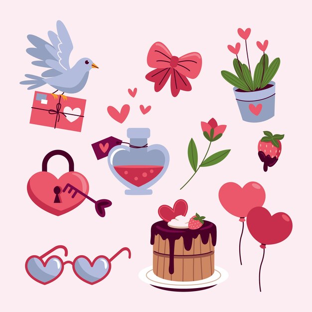 Colección plana de elementos de diseño de san valentín