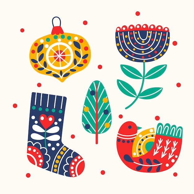 Colección plana de elementos escandinavos navideños