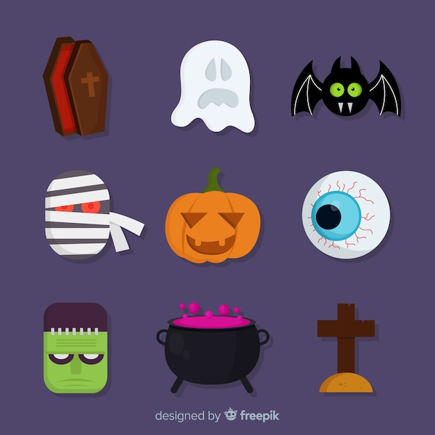 Vector gratuito colección plana de elementos espeluznantes de halloween