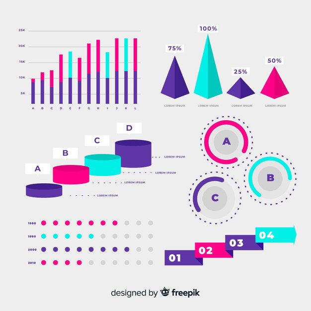 Colección plana elementos infografía degradados